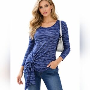 Karen Kane Navy and Black Heather Long Sleeve Tunic Top With Tie Made In USA